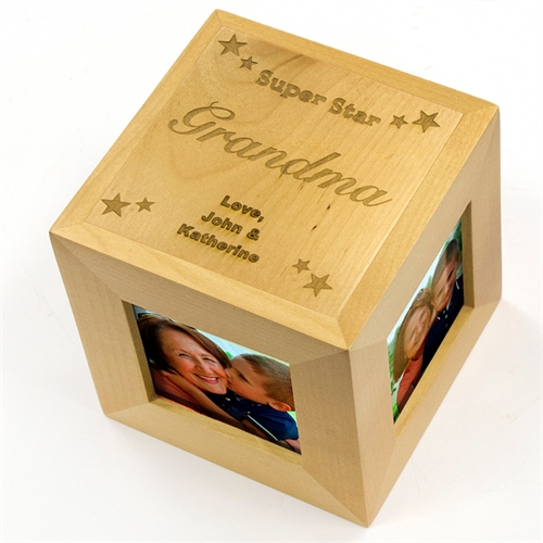 Engraved Super Star Wood Photo Cube