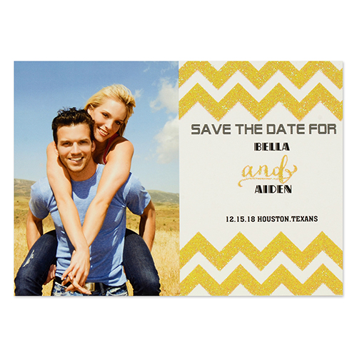 Personalised Gold Glitter Chevron Save The Date Invitation Cards