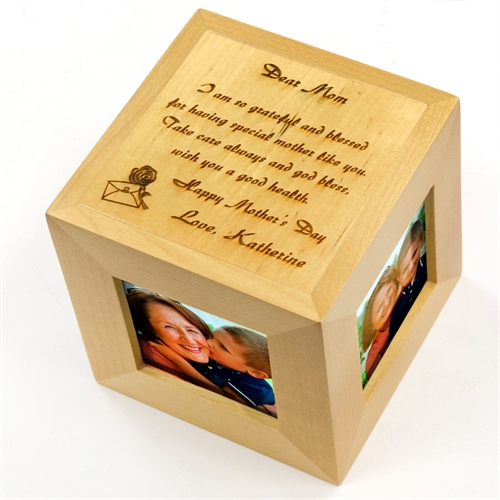 Engraved Dear mum Wood Photo Cube