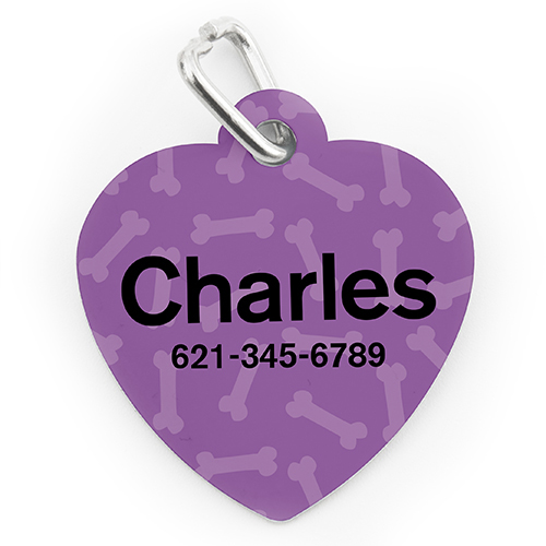 Custom Printed Lavender Bone Pattern, Heart Shape Dog Or Cat Tag