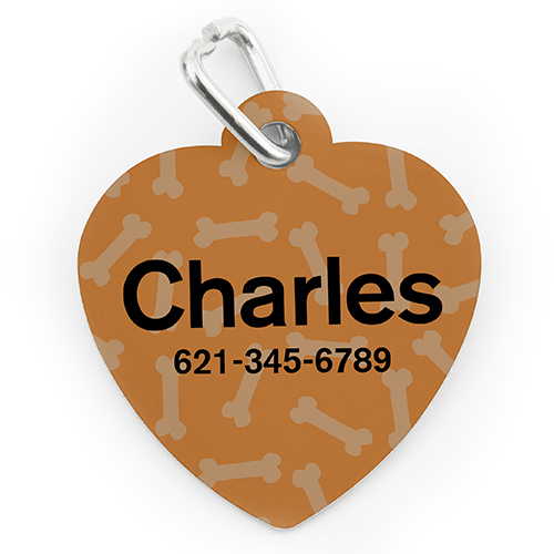 Custom Printed Orange Bone Pattern, Heart Shape Dog Or Cat Tag