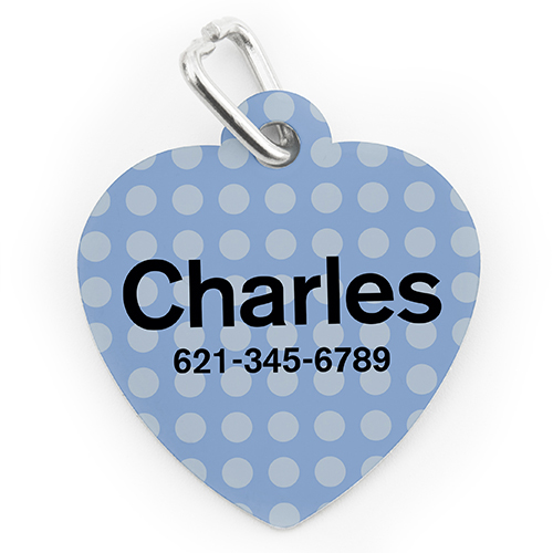 Custom Printed Blue Polka Dot, Heart Shape Dog Or Cat Tag