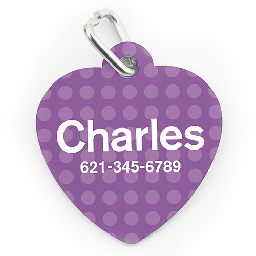 Custom Printed Lavender Polka Dot, Heart Shape Dog Or Cat Tag