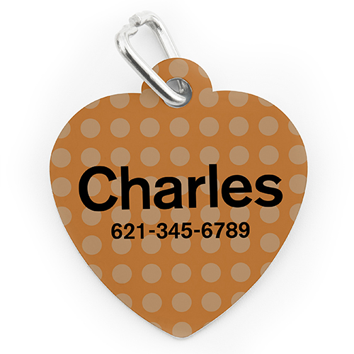 Custom Printed Orange Polka Dot, Heart Shape Dog Or Cat Tag