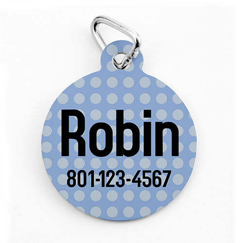 Custom Printed Blue Polka Dot, Round Shape Dog Or Cat Tag