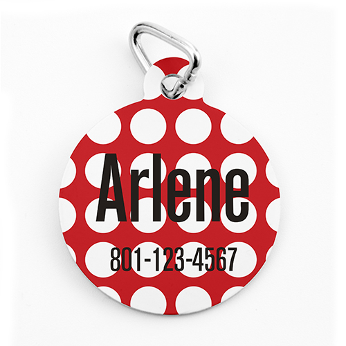 Custom Printed Red Dots, Round Shape Dog Or Cat Tag