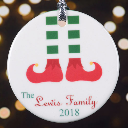 Personalised Green White Stocking Round Porcelain Ornament