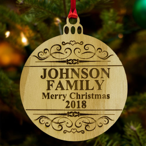 Merry Christmas Personalised Wood Round Ornament
