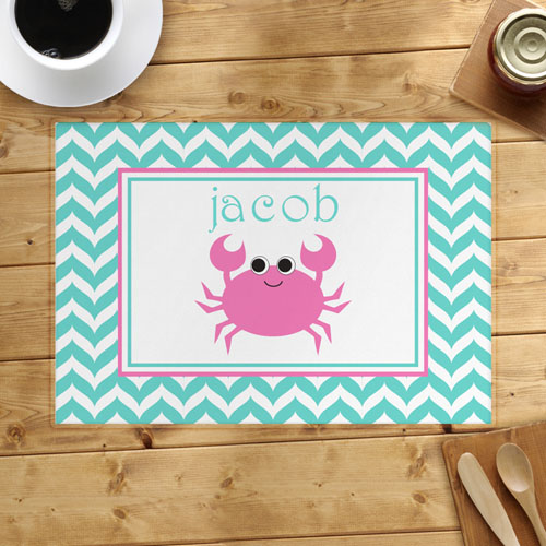 Personalised Chevron Pink Crab Placemats