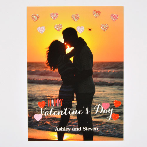 Real Glitter Hearts Personalised Photo Valentine Card, 5