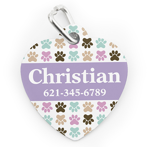 Custom Printed Colourful Paw, Heart Shaped Dog Or Cat Tag