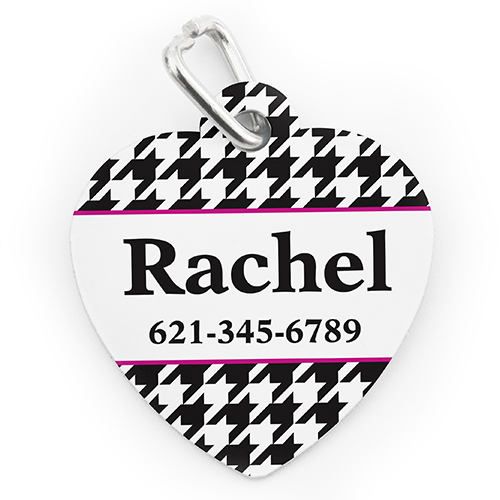 Custom Printed Hounds Tooth, Heart Shaped Dog Or Cat Tag
