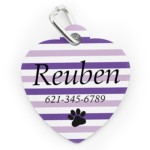 Custom Printed Lavender Stripe Paw, Heart Shaped Dog Or Cat Tag