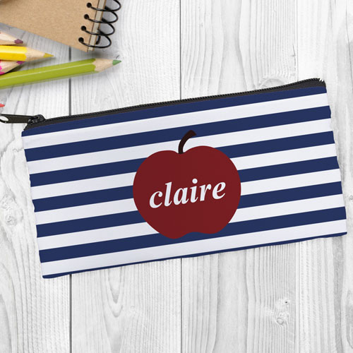 Design Your Own Red Apple Navy Stripe Pencil Case