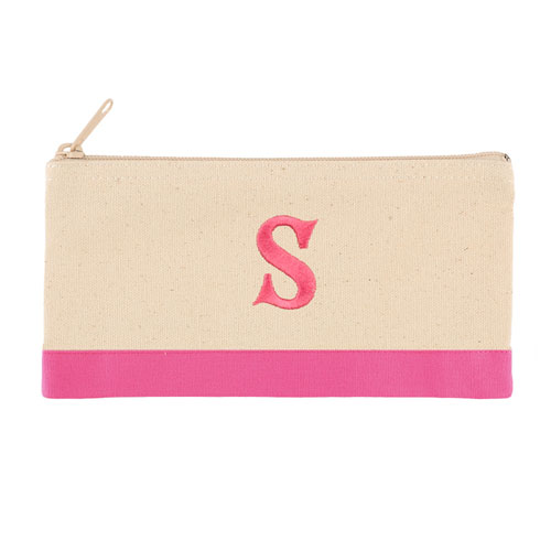 2 Tone Fuchsia Personalised Embroidered One Initial Small (Single Side) Cosmetic Bag