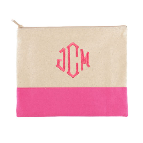 Personalised Embroidered 3 Initials Hot Pink Zip Bag 7.5
