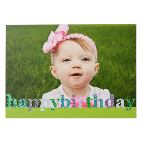Create Your Own Glitter Happy Birthday Personalised Photo Cards, Green Announcement Cards