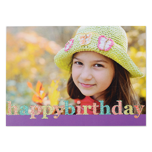 Create Your Own Glitter Happy Birthday Personalised Photo Cards, Purple Announcement Cards
