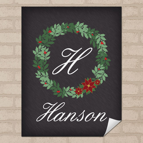 Chalkboard Christmas Wreath Personalised Poster Print Small 8.5