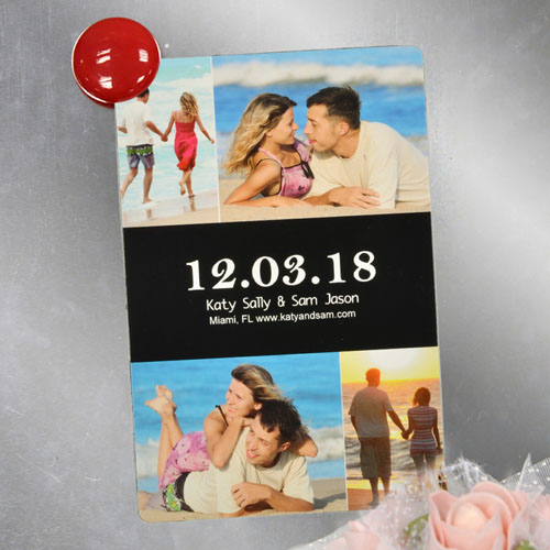 Black Collage Personalised Save The Date Photo Magnet, 4
