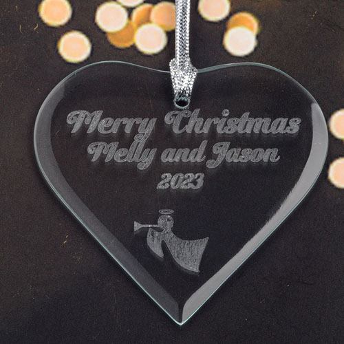 Personalised Engraved Angel Horn Heart Shaped Ornament