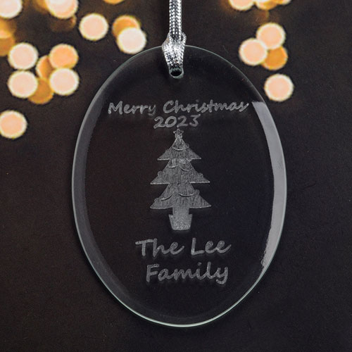 Personalised Laser Etched Christmas Tree Glass Ornament