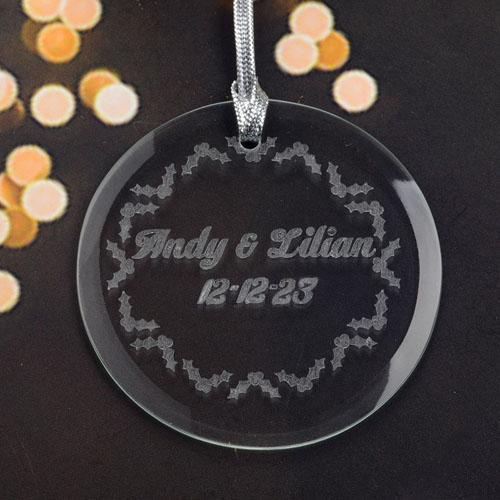 Personalised Engraving Holly Round Glass Ornament
