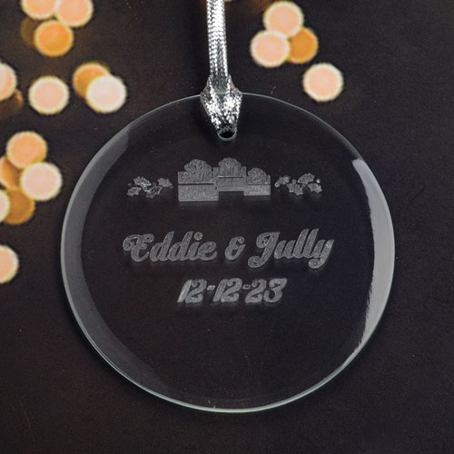 Personalised Engraving Christmas Present Round Glass Ornament