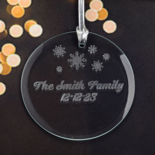 Personalised Engraving Little Snowflake Round Glass Ornament