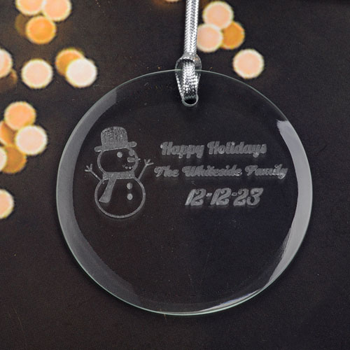 Personalised Engraving Snowman Round Glass Ornament