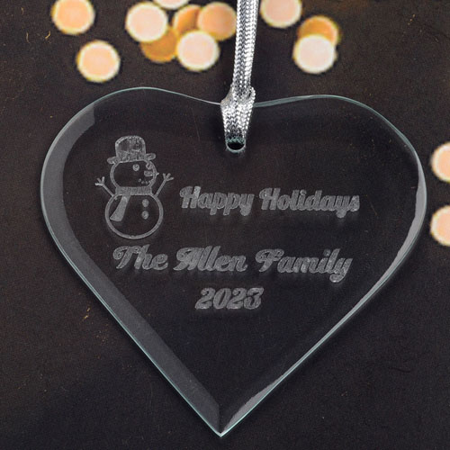 Personalised Engraved Snowman Heart Shaped Ornament