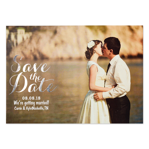 Create Your Own Real Foil Silver Treasured Date Personalised Photo Save The Date, 5