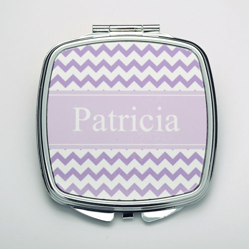 Personalised Lavender Chevron Compact Make Up Mirror