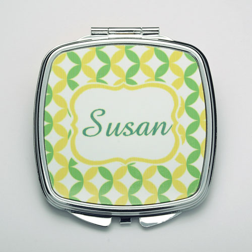 Personalised Lime & Ocean Compact Make Up Mirror