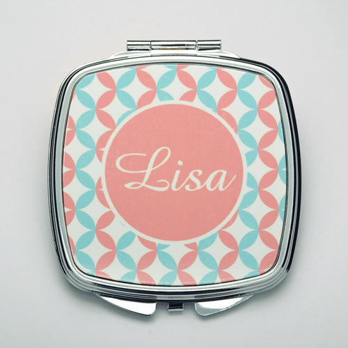 Personalised Lime & Fuchsia Compact Make Up Mirror