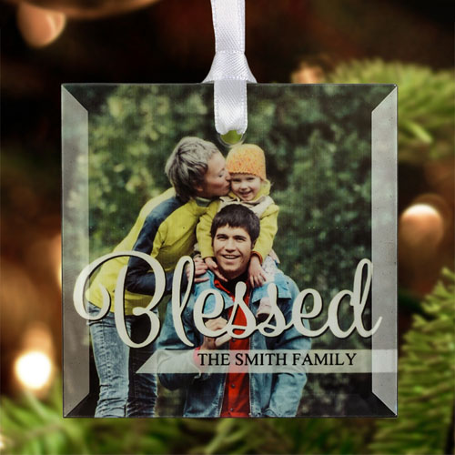 Blessed Personalised Photo Glass Ornament Square 3