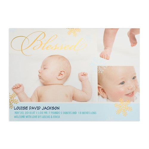 Create Your Own Blessed Gold Foil Personalised Photo Boy Birth Announcement, 5