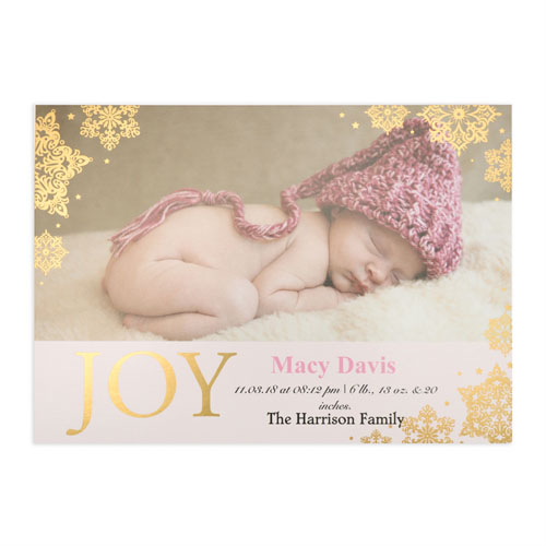 Create Your Own Joy Foil Gold Personalised Photo Girl Birth Announcement, 5