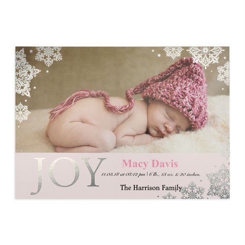 Create Your Own Joy Foil Silver Personalised Photo Girl Birth Announcement, 5