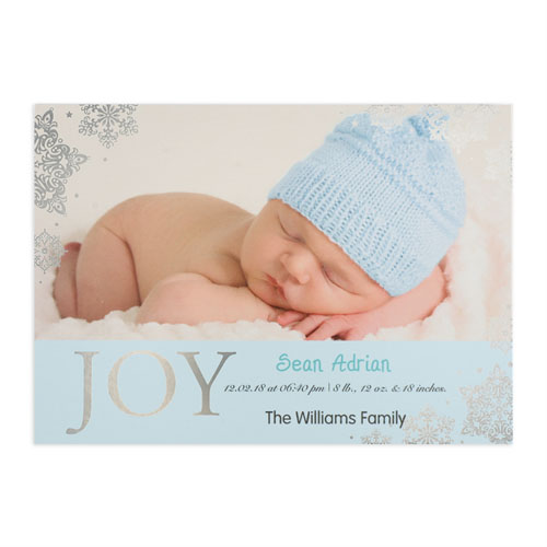 Create Your Own Joy Foil Silver Personalised Photo Boy Birth Announcement, 5