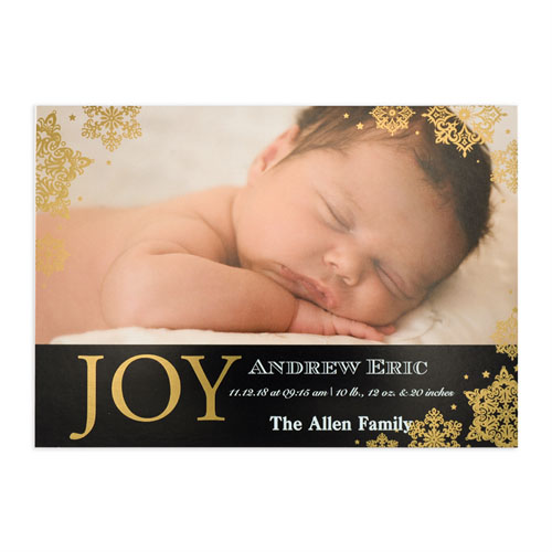 Create Your Own Joy Foil Gold Personalised Photo Birth Announcement, 5