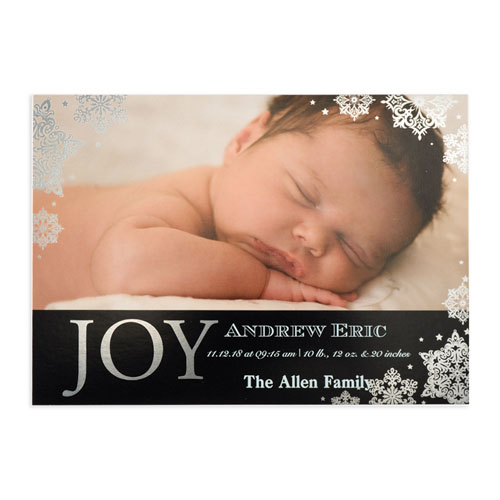 Create Your Own Joy Foil Silver Personalised Photo Birth Announcement, 5