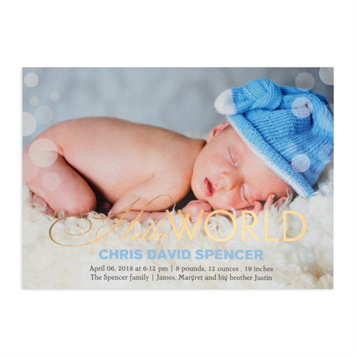 Create Your Own Hello World Foil Gold Personalised Photo Birth Announcement, 5