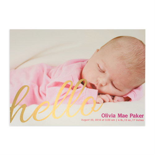 Create Your Own Say Hello Foil Gold Personalised Photo Birth Announcement, 5