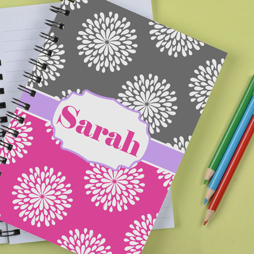 Personalised Pink Grey Floral Notebook