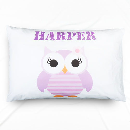 Lavender Owl Personalised Name Pillowcase