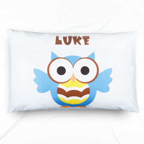 Ocean Blue Owl Personalised Name Pillowcase