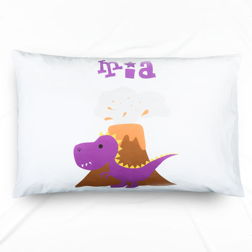 Purple Dinosaur Personalised Name Pillowcase