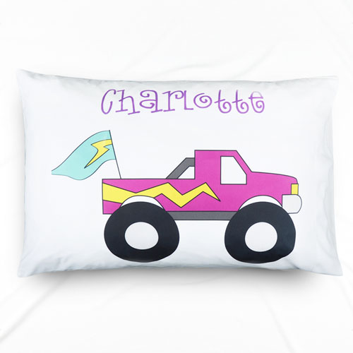 Purple Truck Personalised Name Pillowcase For Kids