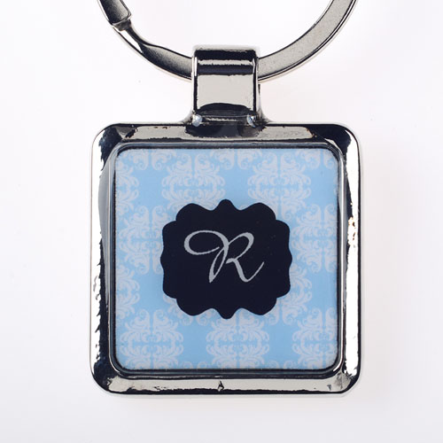 Sea Floral Personalised Square Metal Keychain (Small)